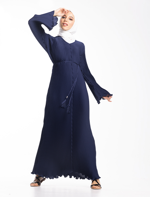 Navy Pleated Abaya